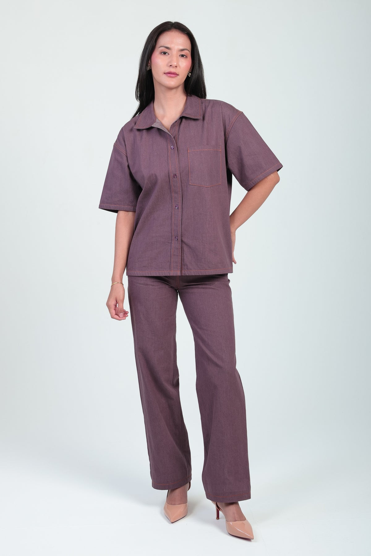Plum Denim Shirt & Trouser Co-ord