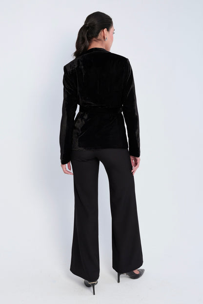 Noir Velvet Belted Blazer Set