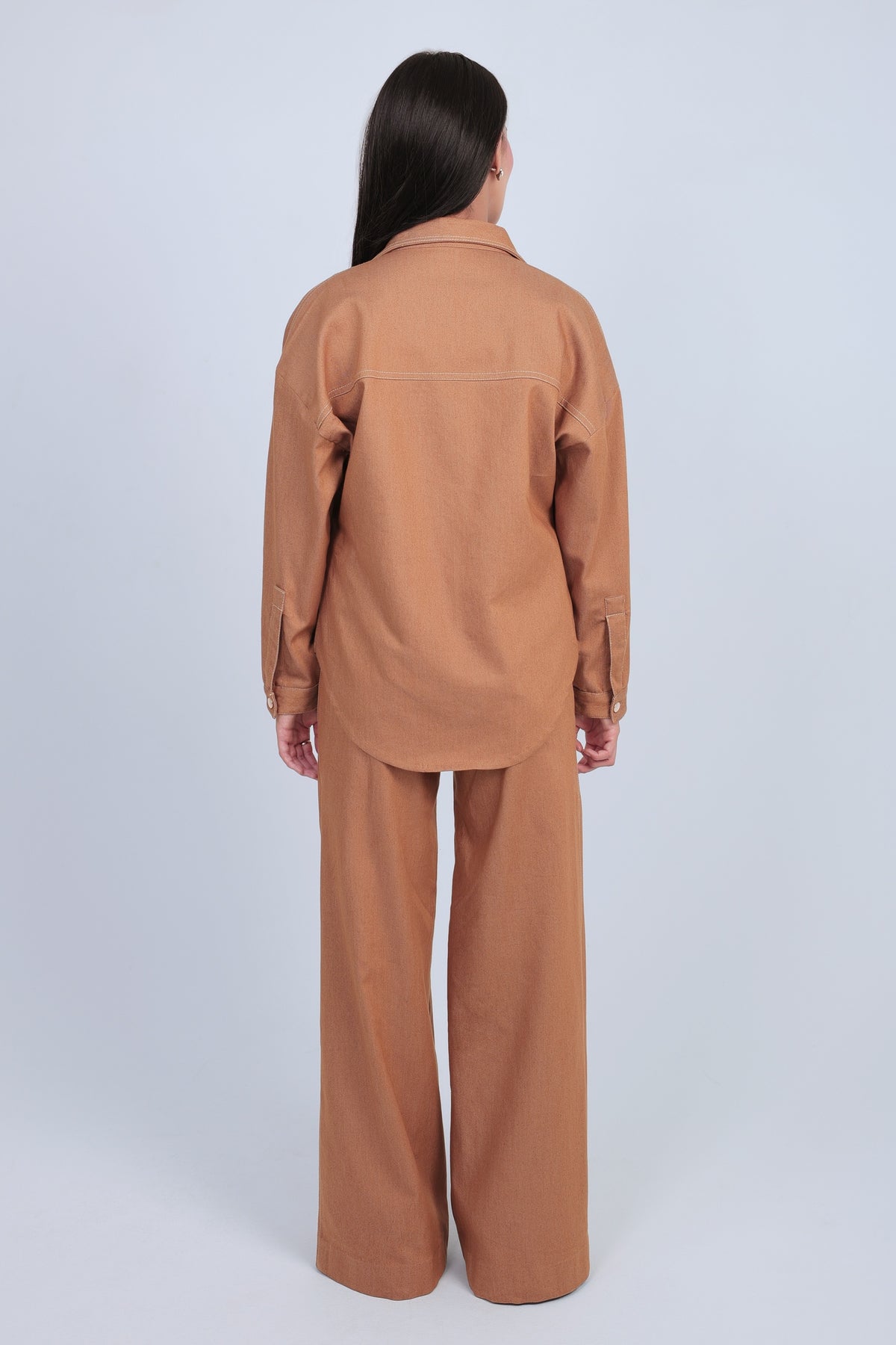 Caramel Embellished Pocket Shirt Set