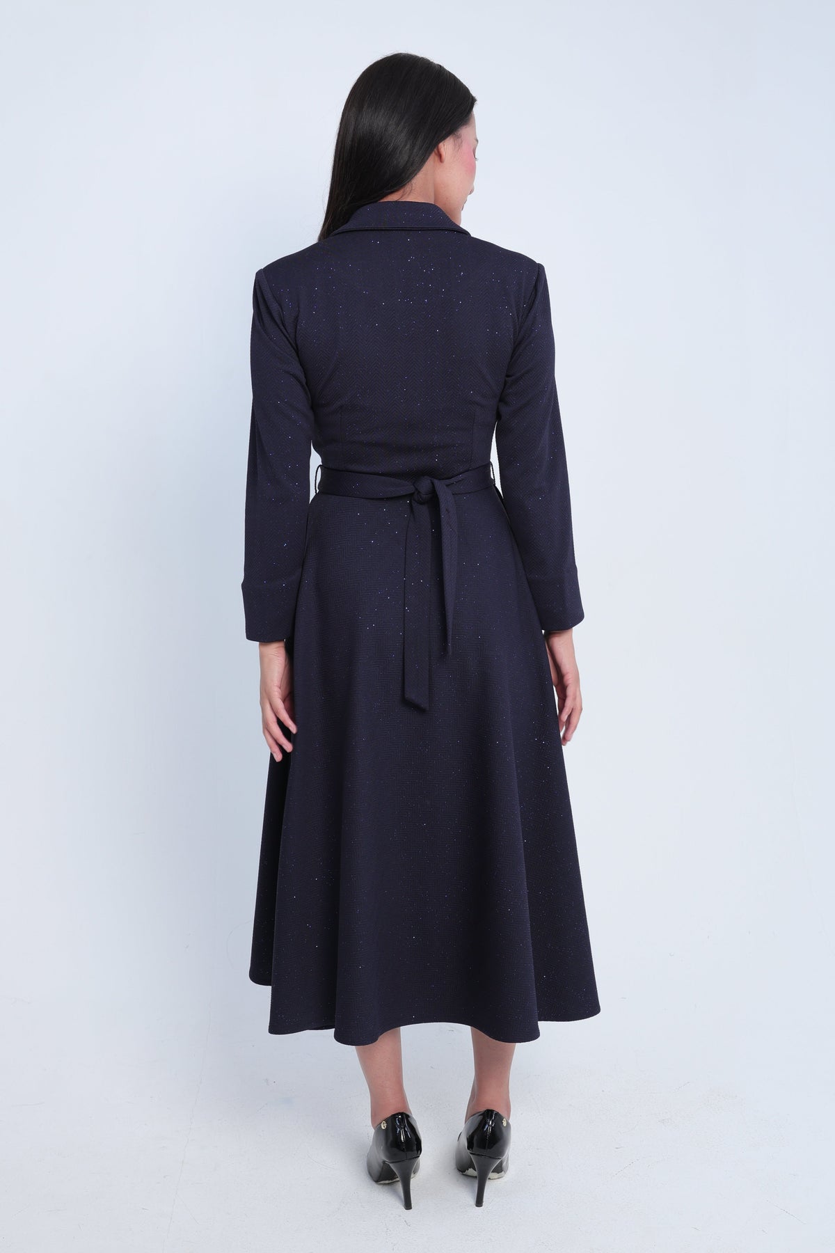 Elegant Dark Navy Shimmer Midi Dress