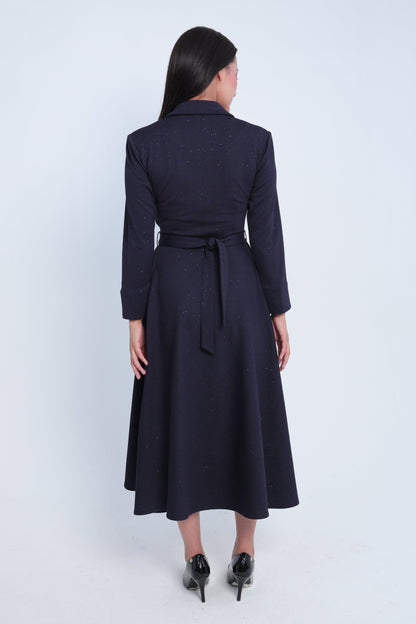 Elegant Dark Navy Shimmer Midi Dress